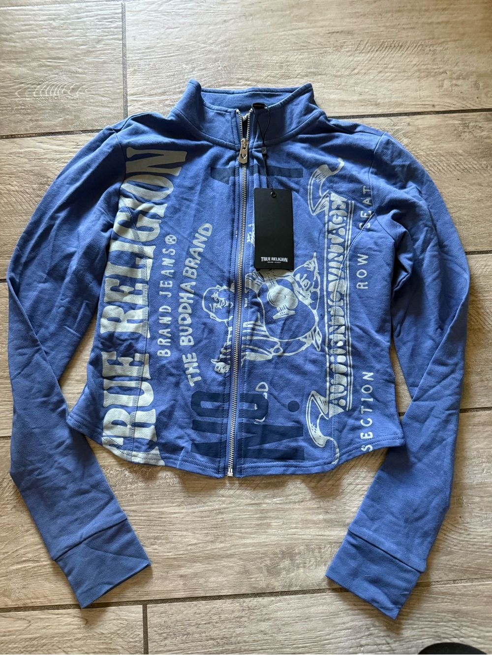 True Religion Blue Graphic Zip-Front Bomber Jacket